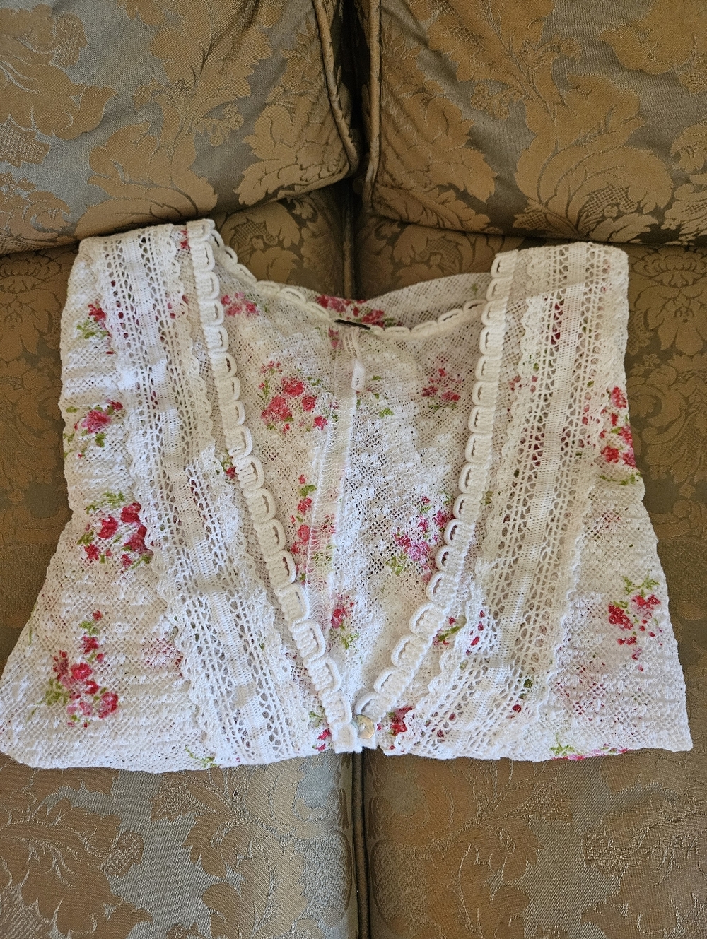NWOT Free People White/Pink Floral LaceCrop Top - Picture 13 of 17